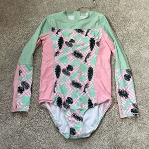 Women's Long Sleeve Surf Suit (One Piece Bodysuit) - "Palm Breeze" SZ L